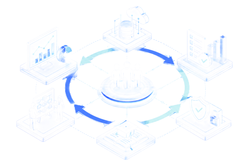 Capacity & Capability Intelligence - 3D Isometric People, Workflow and Sustainable Growth Architecture Stage