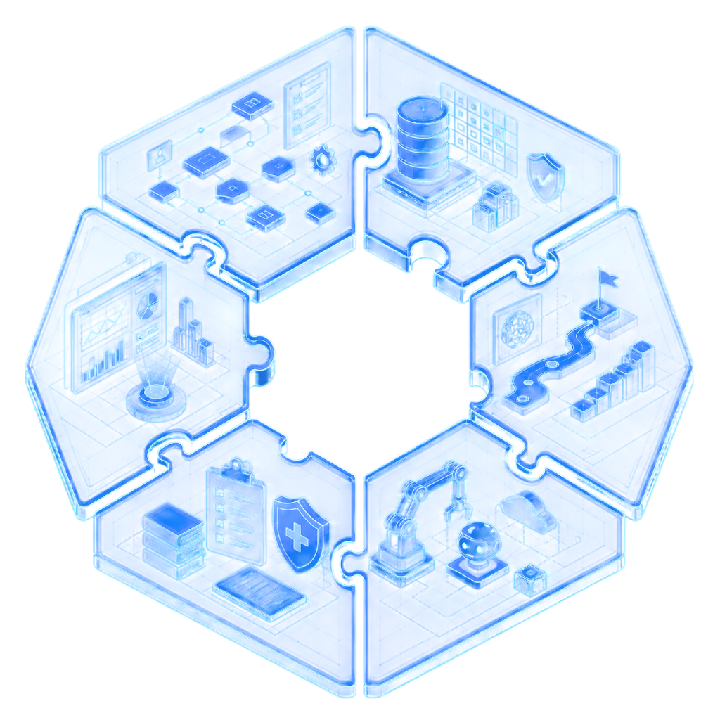 Services Under Digital Intelligence - 3D Isometric Modular Architecture