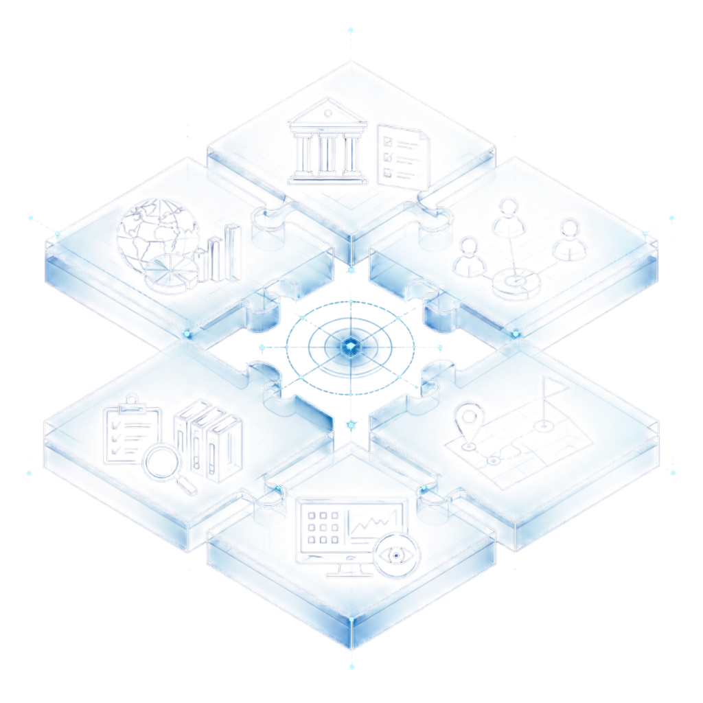 Services Under Market Intelligence - 3D Isometric Interconnected Puzzle System