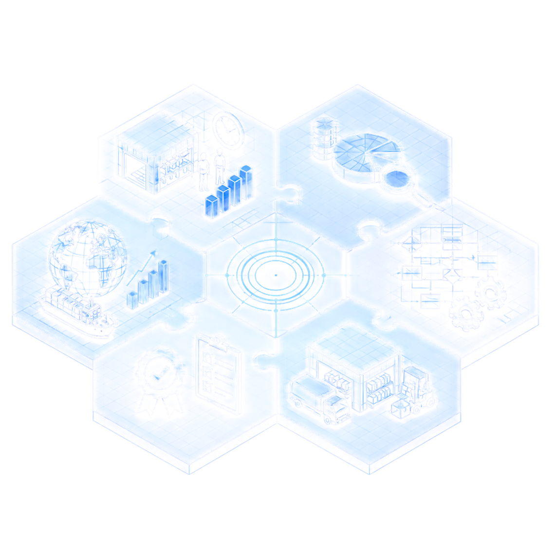 Operational Services Isometric Hexagonal Process Architecture Visual